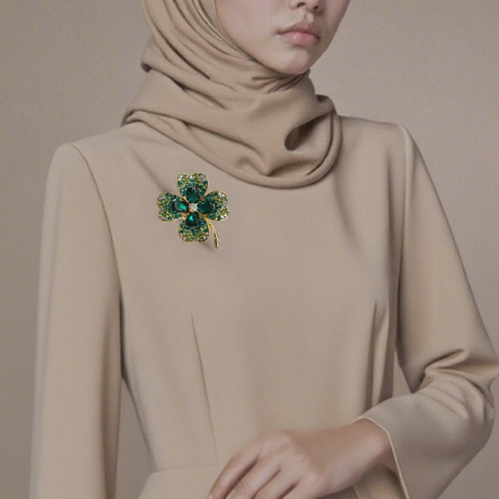 Lucky Clover Brooch - Gold Alloy Frame (Green/Purple), Radiant Charm for Fresh Style