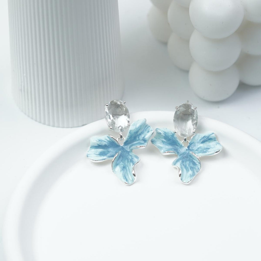【Drop Earrings】Copper Blue Petal Earrings with Crystal, Romantic Sweet Style, For Women
