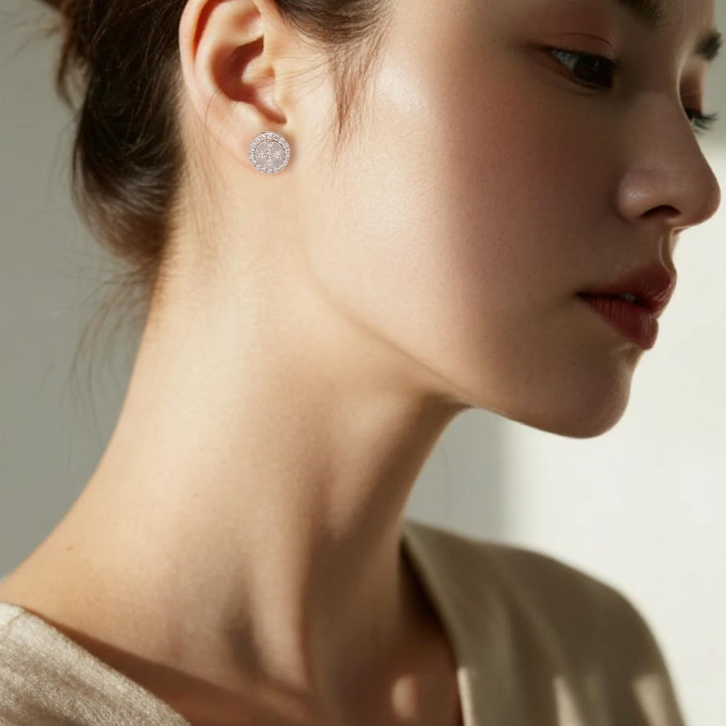【Stud Earrings】Copper Gold/Silver-Tone Zirconia Geometric Openwork Vintage Elegant Stud Earrings for Women