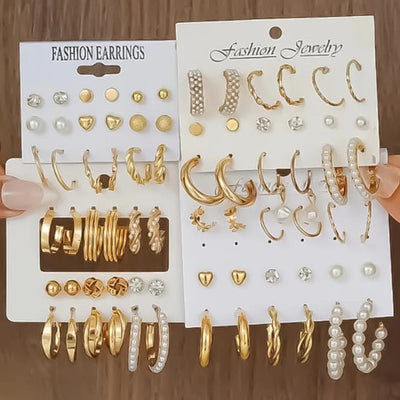 36 Piece Set of Popular Fashion Temperament Personality Imitation Pearl Fried Dough Twists  Luxury High-End Female Earrings