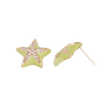 Load image into Gallery viewer, Star Stud Earrings Gold-Tone Copper Green Enamel Zircon Accent Boho Beach Holiday Jewelry Gifts for Women