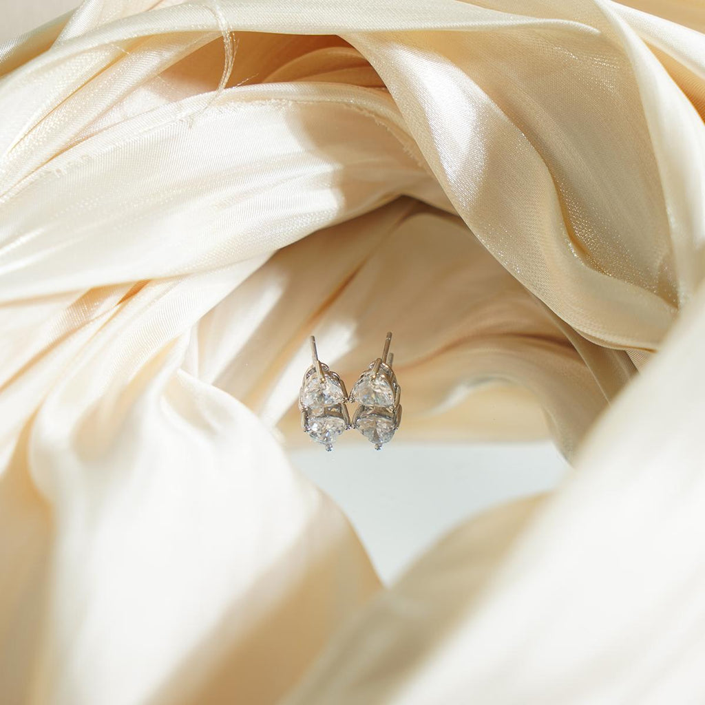 Small Heart Stud Earrings Silver-Tone Metal Crystal-like Zirconia Minimalist Romantic Jewelry for Women Girls