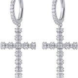 YOSZO Cross Hoop Dangle Earrings 925 Sterling Silver 5A+ Cubic Zirconia 14K Gold Hypoallergenic Cross Hoop Cuff Huggie Drop Earrings For Men Women