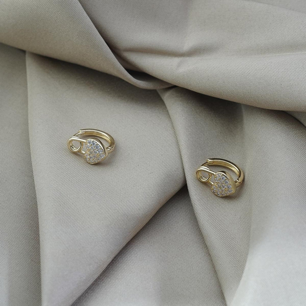 【Stud Earrings】 Heart-Shaped Crystal Earrings Gold Lock Design Dazzling Romantic Gift for Women