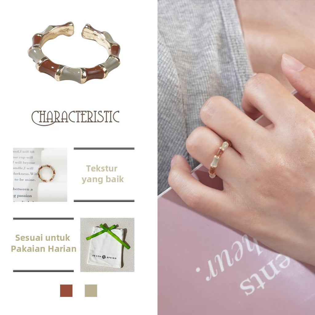 Cincin Terbuka Tangkai Buluh, Barang Kemas Enamel Aloi, Estetika Oriental, Reka Bentuk Unik, Untuk Pencinta Fesyen Jewelry Rings stainless  steel  ring