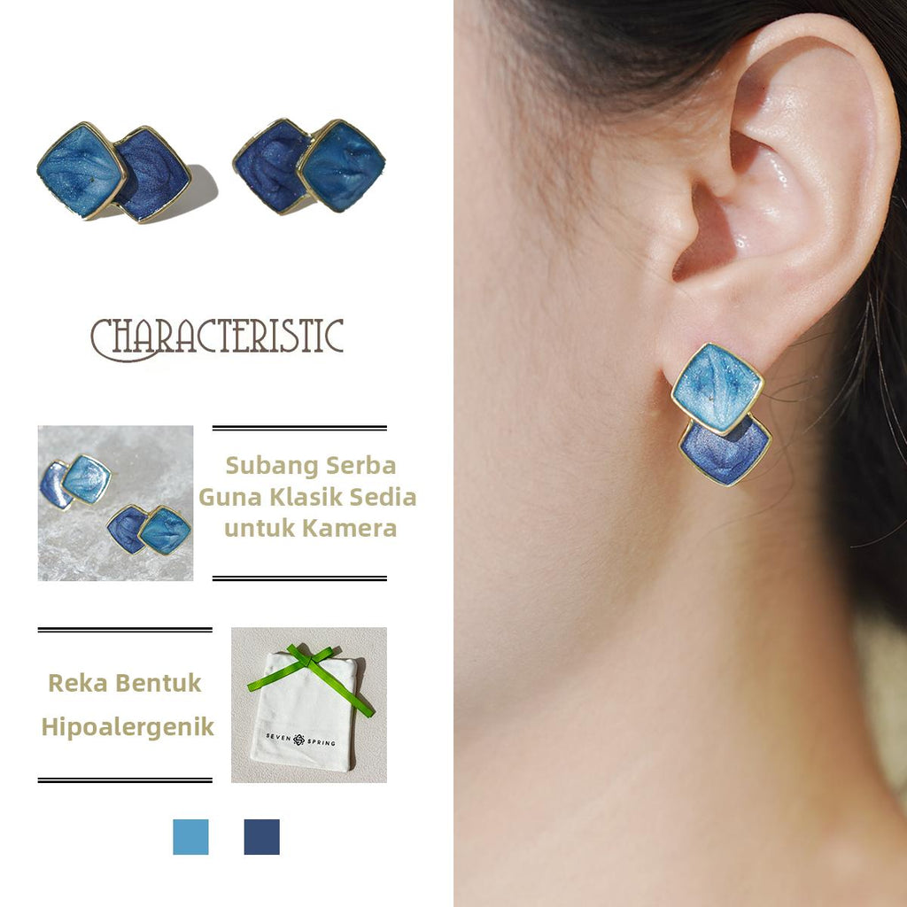 Subang Stud, Berbentuk Berlian, Subang Marmar, Gaya Elegan Minimalis, Untuk Wanita