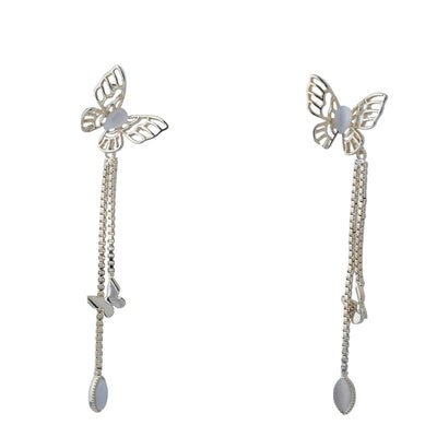 【Stud Earrings】Gold Plated Hollow Butterfly Earrings with Cat's Eye Stone, Romantic & Dynamic Design for Women