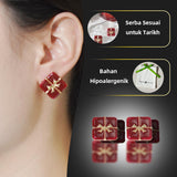 Subang Stud, Enamel Merah, Barang Kemas Bergaya, untuk Kanak-kanak Perempuan, Didatangkan dengan Ikatan bentuk rama-rama Emas, Termasuk Kotak