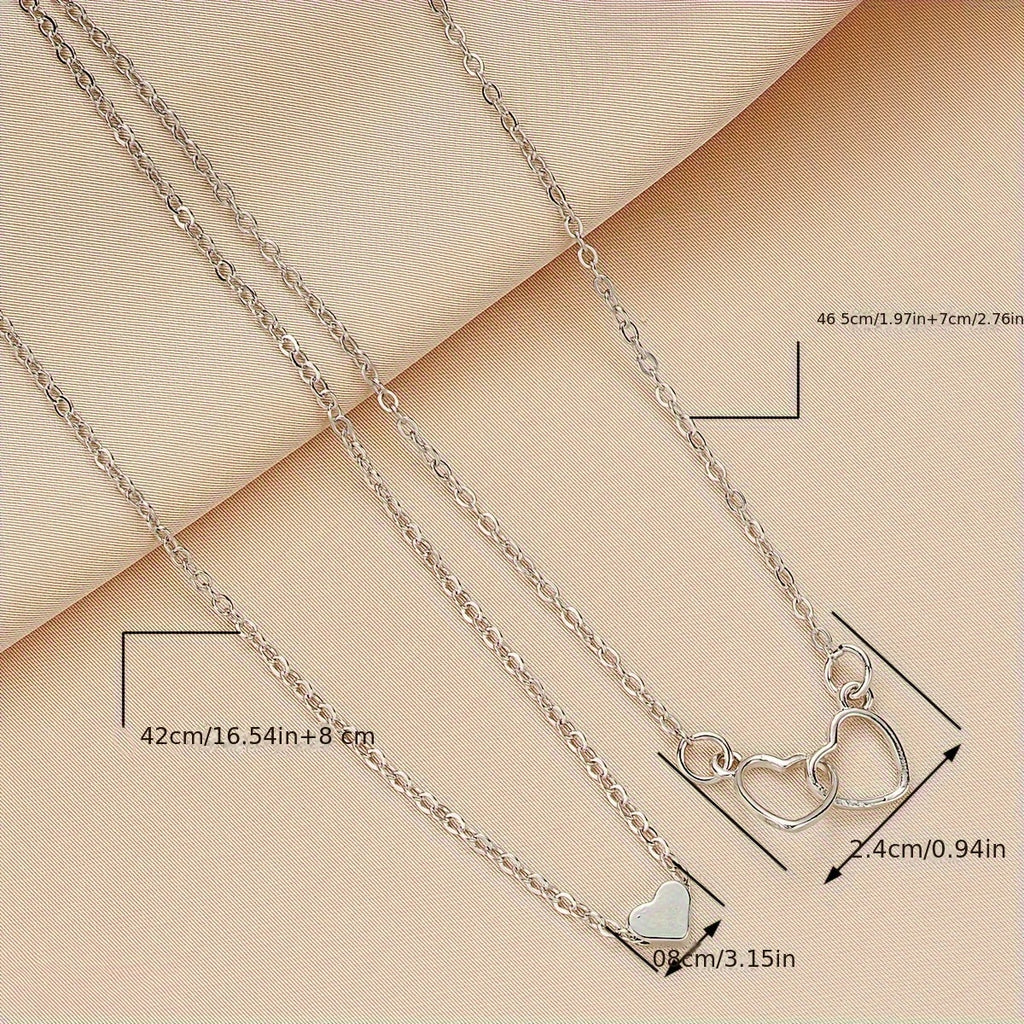 Set Of 2 Stylish And Simple Hollowed-out Heart Pendant Necklaces, Perfect For Holidays, Parties, Dates, Or Daily Wear