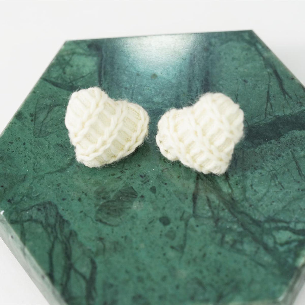 【Stud Earrings】Pink & White Knitted Heart Studs,Cute Sweet Style for Young Women