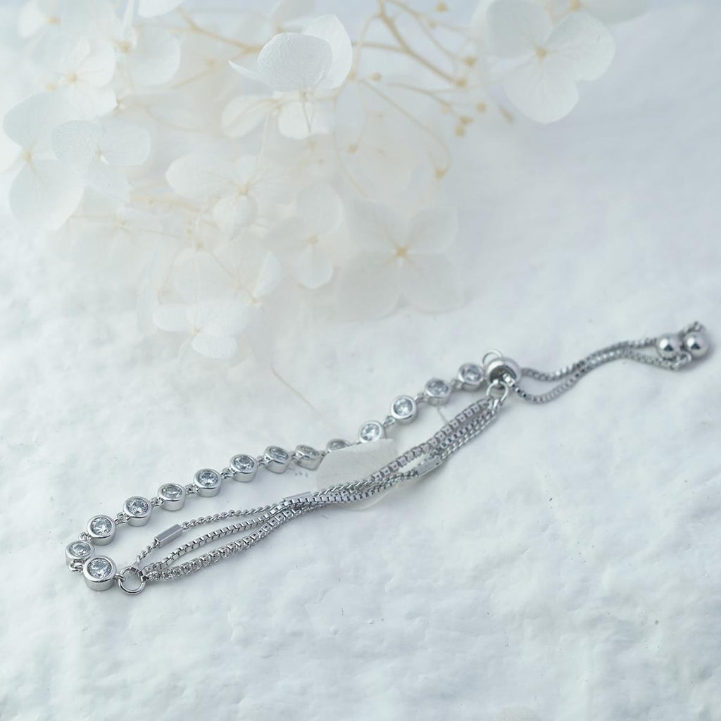 Elegant Silver-Tone Crystal Bracelet with Adjustable Chain, Dainty Layering Jewelry for Women