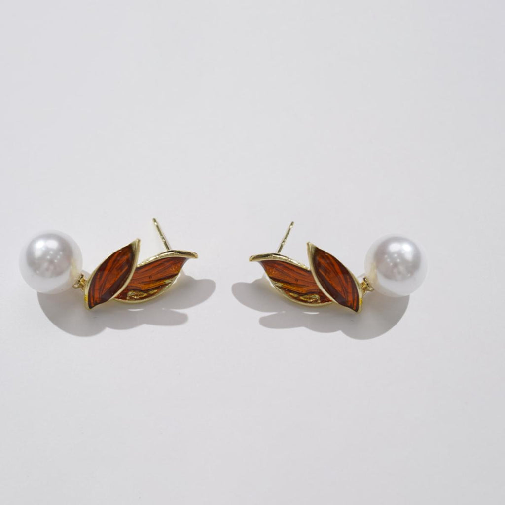 【Stud Earrings】Gold - Plated Leaf & Faux Pearl Earrings,Natural Inspiration for Causal Wear