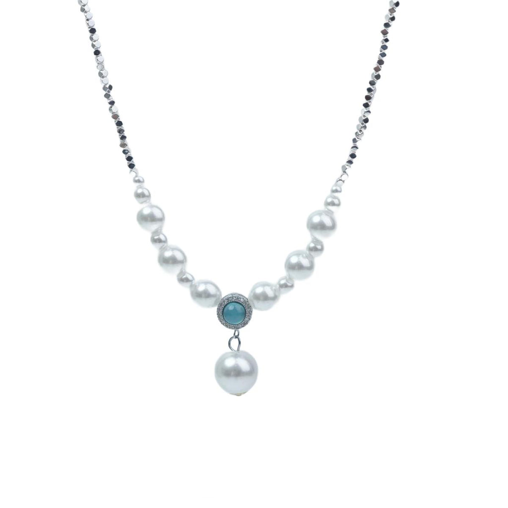 【Pendant Necklace】Gradient Pearl Necklace Set, Red & Blue Gemstone Jewelry, Elegant Silver Chain with Zircon Accents, Luxury Gift for her