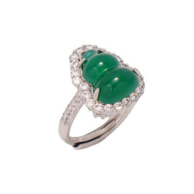 【Ring】Alloy Green Gourd Chrysoprase Zircon Ring  Fashion Gemstone Jewelry  Versatile Daily Wear Elegant Accent of Vitality Fortune & Prosperity Essential Piece for Women's Fashion Enthusiasts