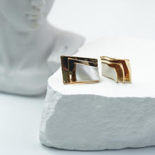 Load image into Gallery viewer, 【Stud Earrings】Colden &amp; Pearl White Layered Geometric Earrings, Modern Chic Style, Trendy for Young Women