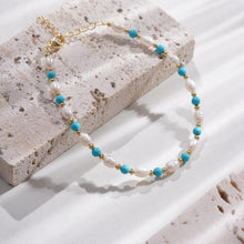 Load image into Gallery viewer, 【Bracelet】Turquoise Stones Natural Pearls Bracelet, Copper Chain Lightweight Design Elegant Bracelet for Ladies