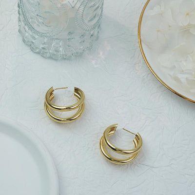 【Hoop Earrings】Alloy Gold Plated Double - Hoop Earrings, Minimalist & Stylish, Trendy Pick for Women