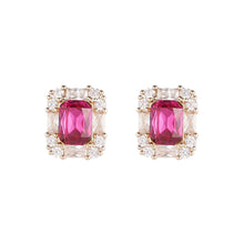 Load image into Gallery viewer, Red Cubic Zirconia Stud Earrings Gold-Tone Copper Princess Cut Gemstone Minimalist Elegant Jewelry for Women
