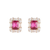 Red Cubic Zirconia Stud Earrings Gold-Tone Copper Princess Cut Gemstone Minimalist Elegant Jewelry for Women