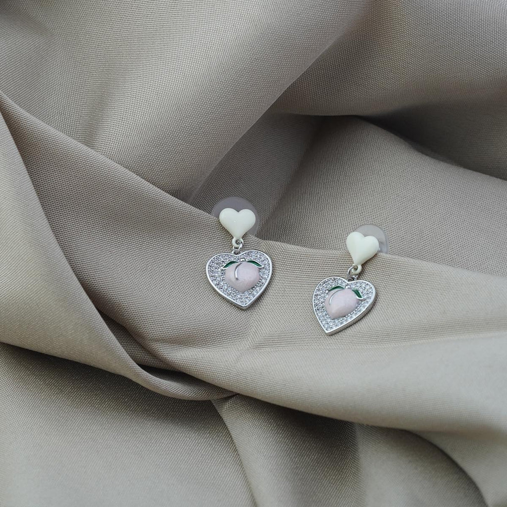 【Drop Earrings】Pink Peach & Love Heart Earrings with Zircon , Sweet & Playful Style for Young Girls