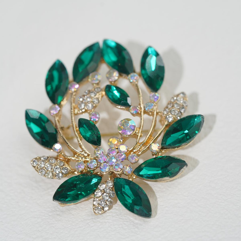 Kerongsang besar bahu Kristal Hijau, Gaya Vintaj, Glamor Retro, Sesuai untuk Gaun Rasmi / Kot, Sesuai untuk Pencinta Fesyen dan Hadiah Daun brooch