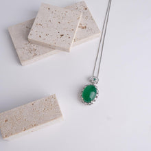 Load image into Gallery viewer, 【Pendant Necklace】Green Chalcedony Oval Pendant with Full-Circle Zircon Halo &amp; Accent Stone Lucky Charm Fashion Jewelry for Women