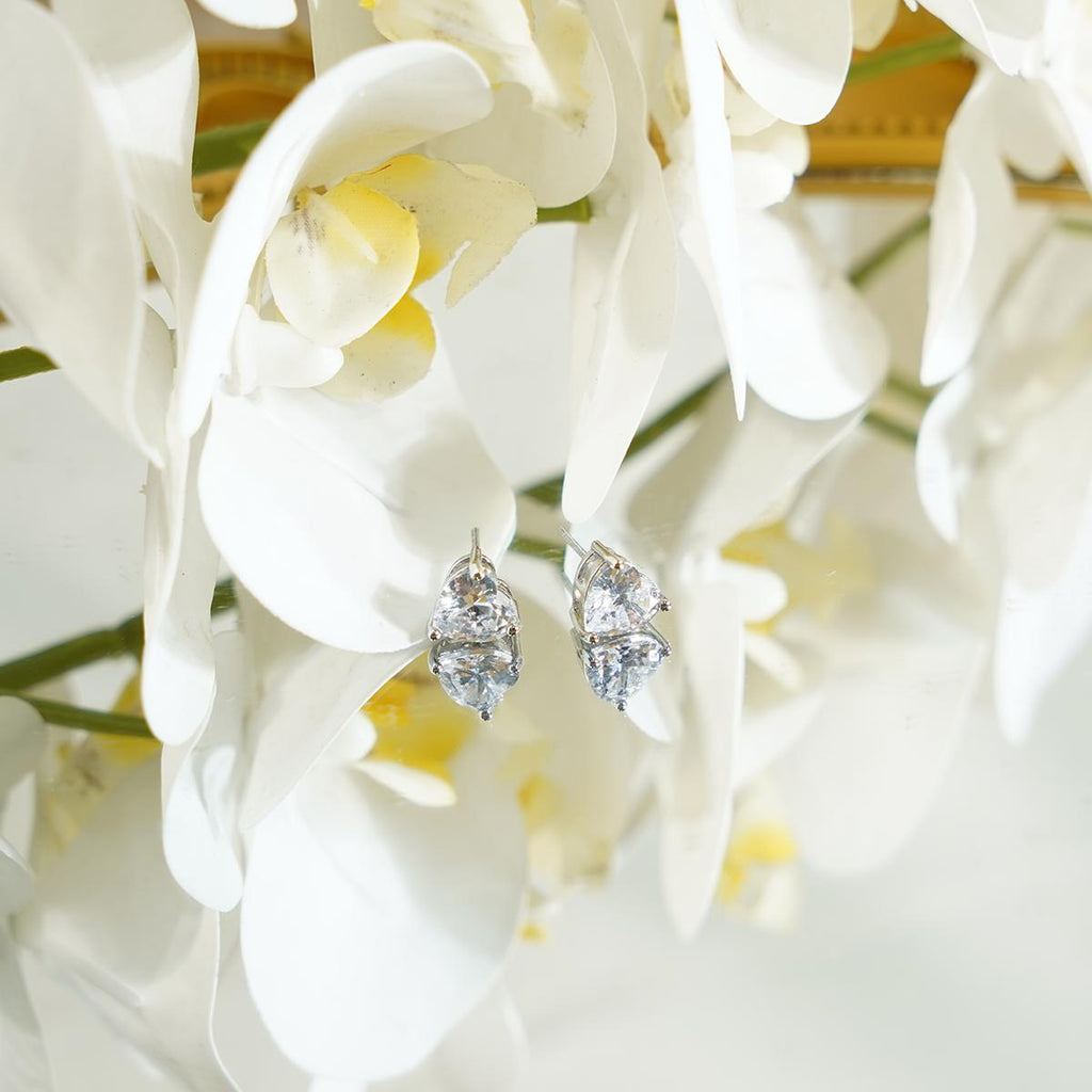 【Stud Earrings】Copper Silver-Tone Zirconia Prong Set Romantic Minimalist Stud Earrings Elegant Sparkle Gift for Women