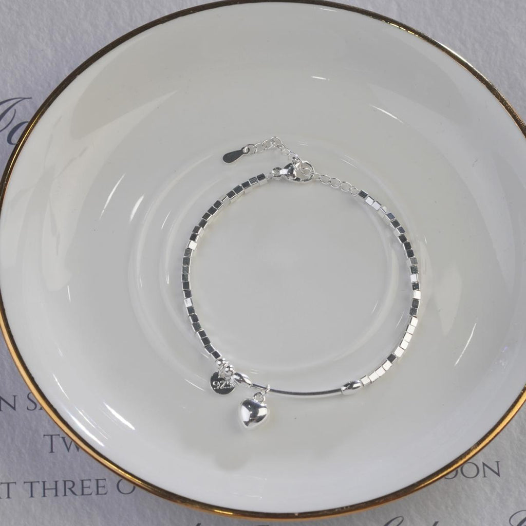 【Bracelet】Geometric Square Beads Chain Bracelet with Heart&Disc Pendants, Romantic Jewelry for Daily