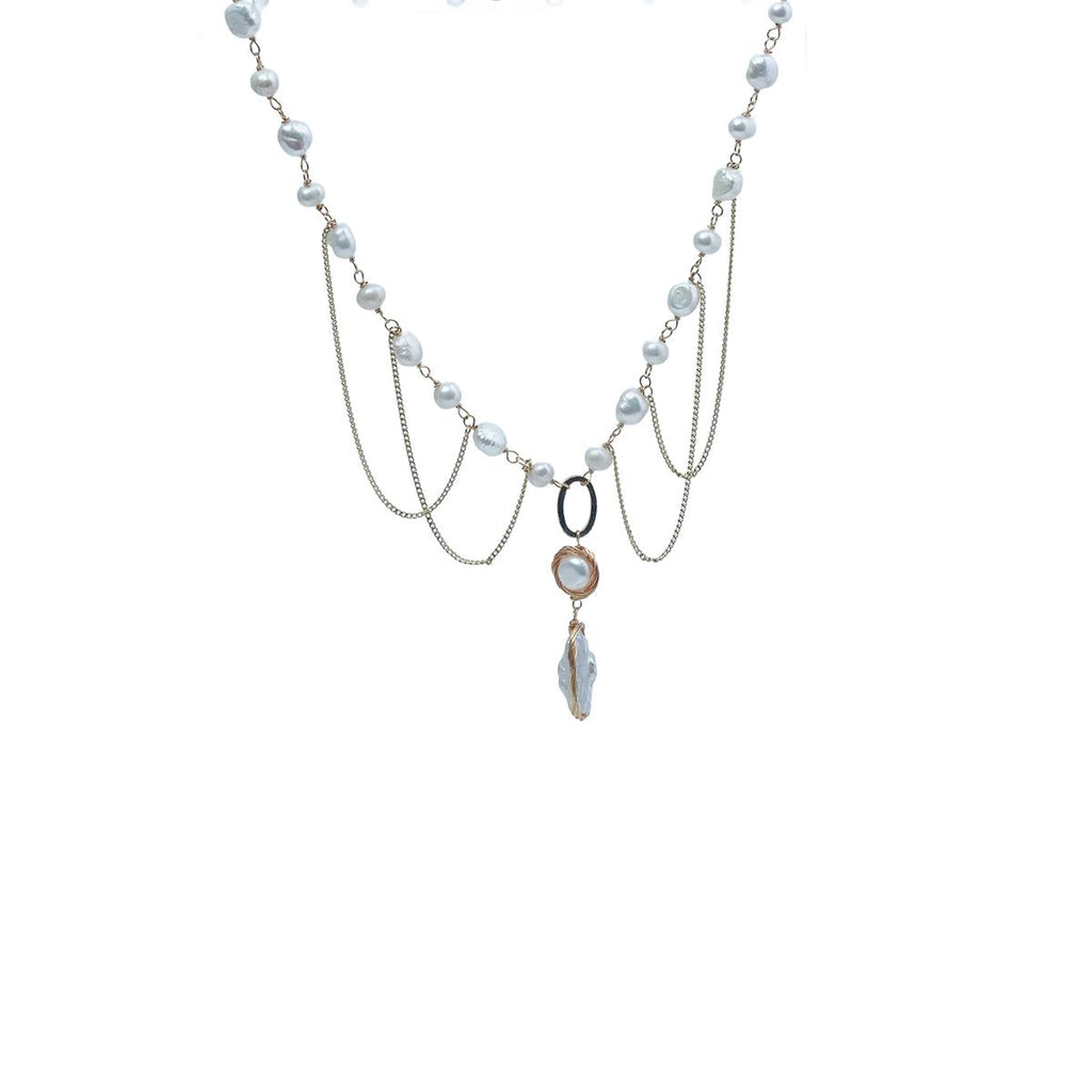 【Necklace】Unique Layered Design Baroque Pearl Pendant Necklace, Elegant & Fashionable Jewelry for Daily & Social Occasions