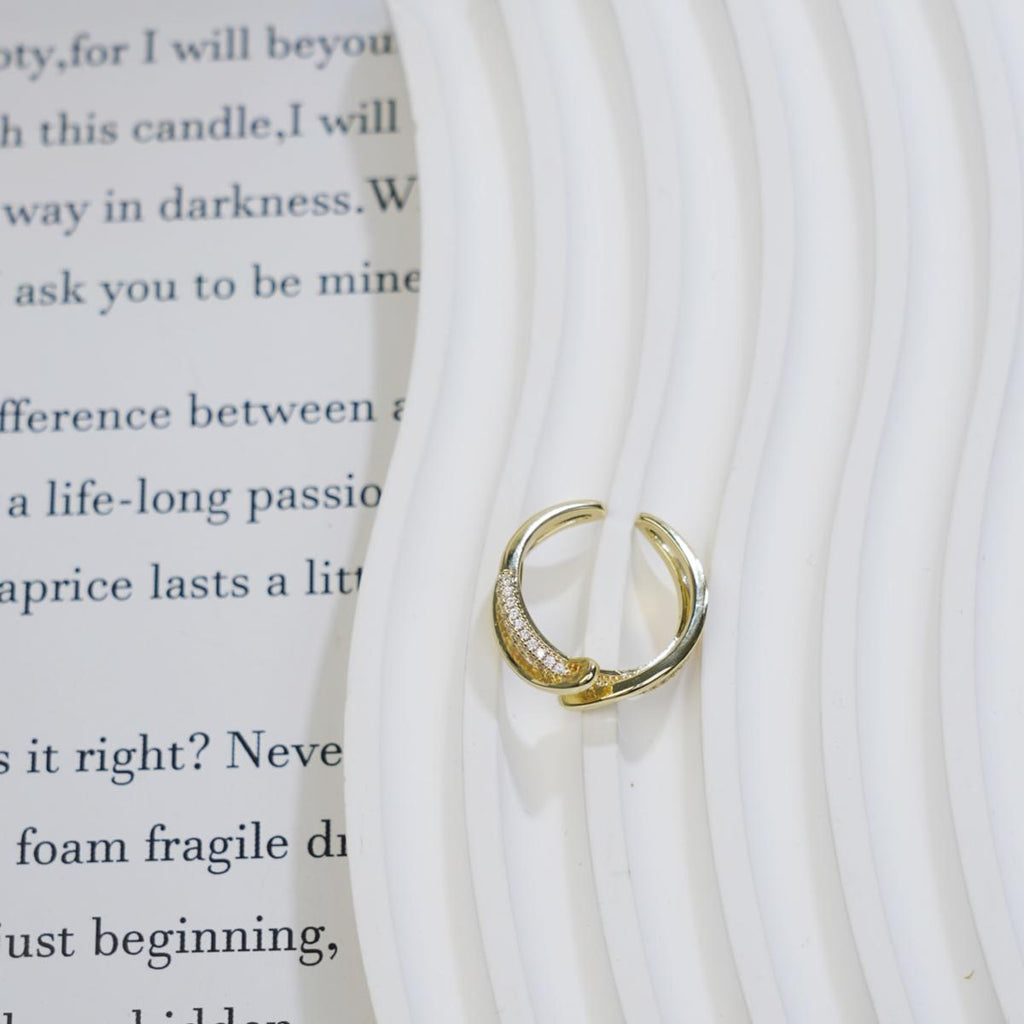 Cincin Terbuka Zirkon, Rekaan Berpintal, Barang Kemas Fesyen Bergaya dan Boleh Laras, Untuk Wanita Fesyen Perak Putih stainless steel ring