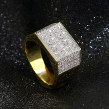 Laden Sie das Bild in den Galerie-Viewer, YOSZO 18k Gold Plated Hip Hop Iced Out Square Bling Ring Cubic Zirconia Statement Wedding Band Ring for Women Men