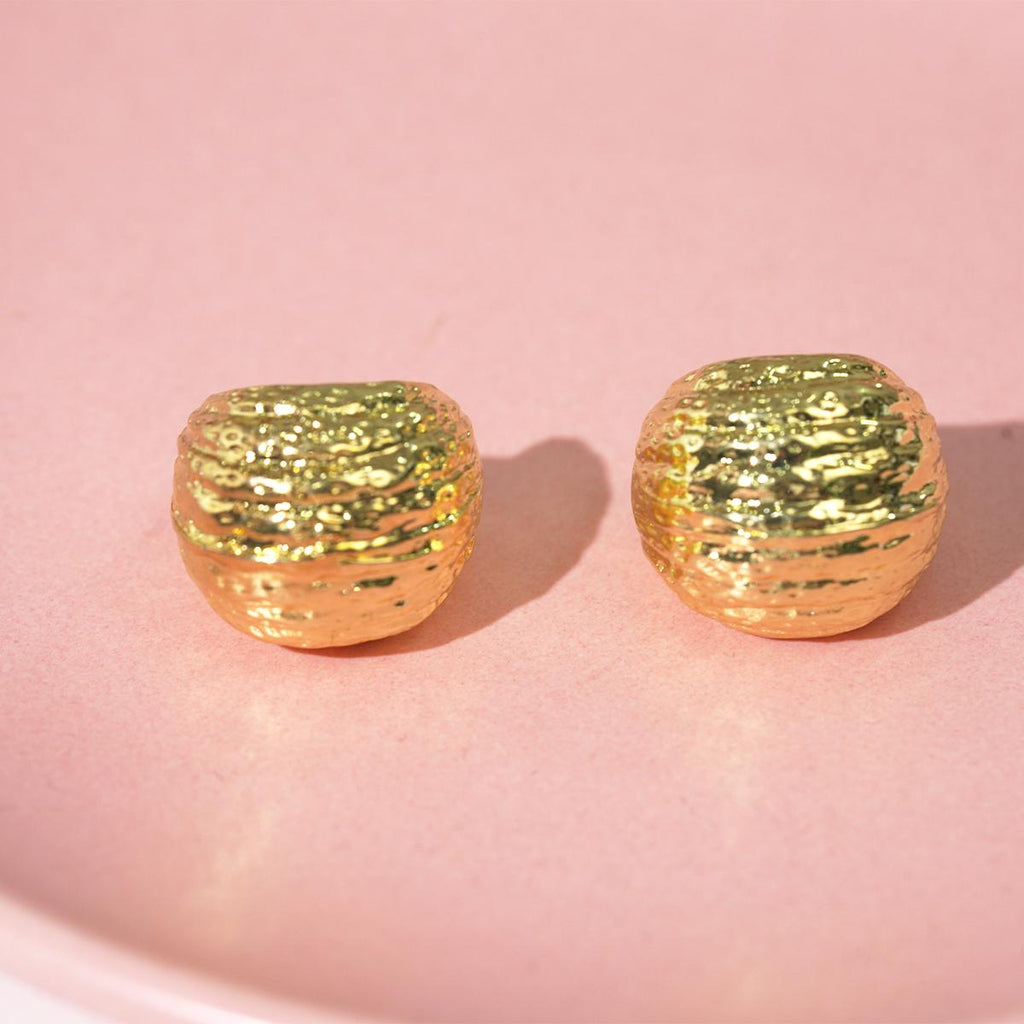 【Hoop Earrings】Gold-Plated Copper Alloy Hammered Semi-Circle C-Hoop Studs for Girls