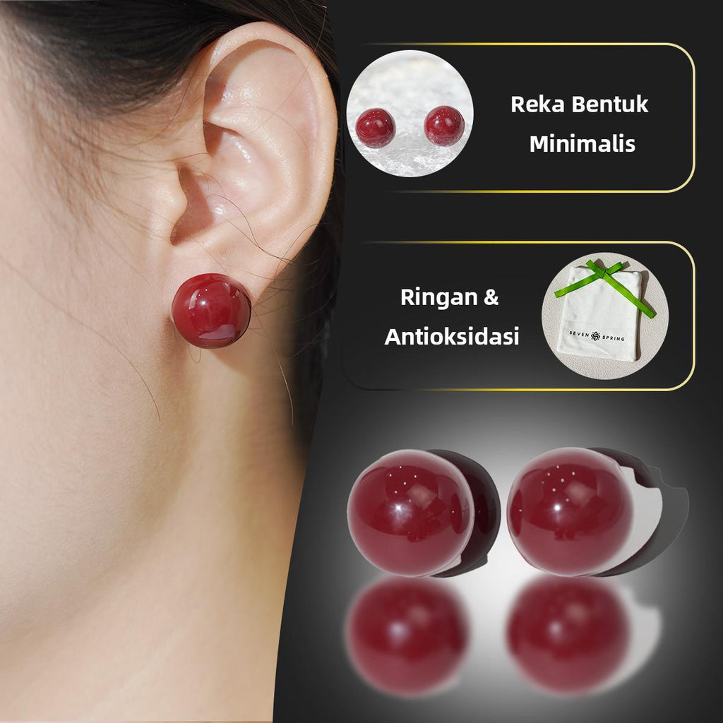 Anting-anting Stud Bulat, Bahan Resin Burgundy, Reka Bentuk Minimalis, Elegan, Sesuai untuk Pakaian Harian atau Bergaya