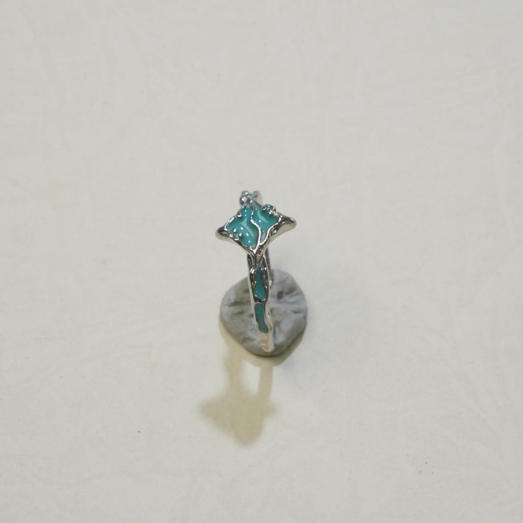 Cincin Enamel, Rekaan Gelombang Bintang Unik, Perak Artistik, Diperbuat daripada Aloi Bersalut, Barang Kemas Bergaya dan Romantik, Sesuai untuk Wanita Fesyen stainless  steel  ring Biru Jewelry