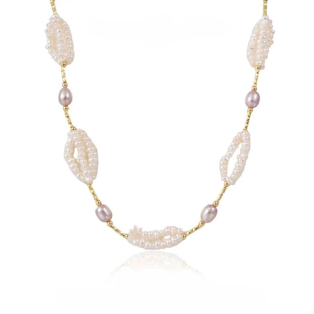【Necklace】Copper Chain Purple and White Natural Freshwater Pearl Necklace, Cupid's arrow Clasp, Love Necklace, Perfect Dating Gift