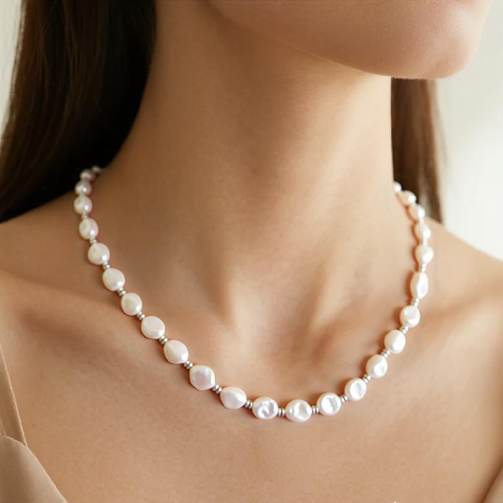 【Pendant Necklace】Silver Freshwater Pearl Chain Necklace Minimalist Elegant Jewelry for Women