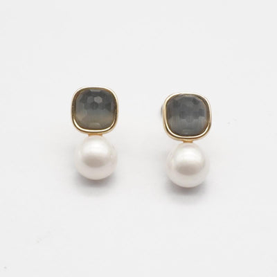 【Drop Earrings】Cat's Eye Pearl Earrings, Vintage Square Design, Trendy Fashion for Women