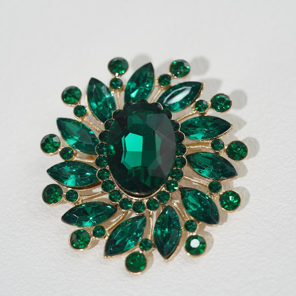 Kerongsang Bujur Kristal Hijau, Gaya Vintaj, Elegan untuk Pakaian Formal Wanita, Sesuai untuk Fesyen Retro pin  brooch