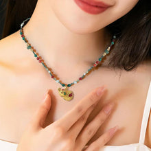 Load image into Gallery viewer, 【Pendant Necklace】Oriental Charm Beaded Necklace, Copper &amp; Gemstone Jewelry, Painted Gourd Pendant, Boho Ethnic Gift for Women