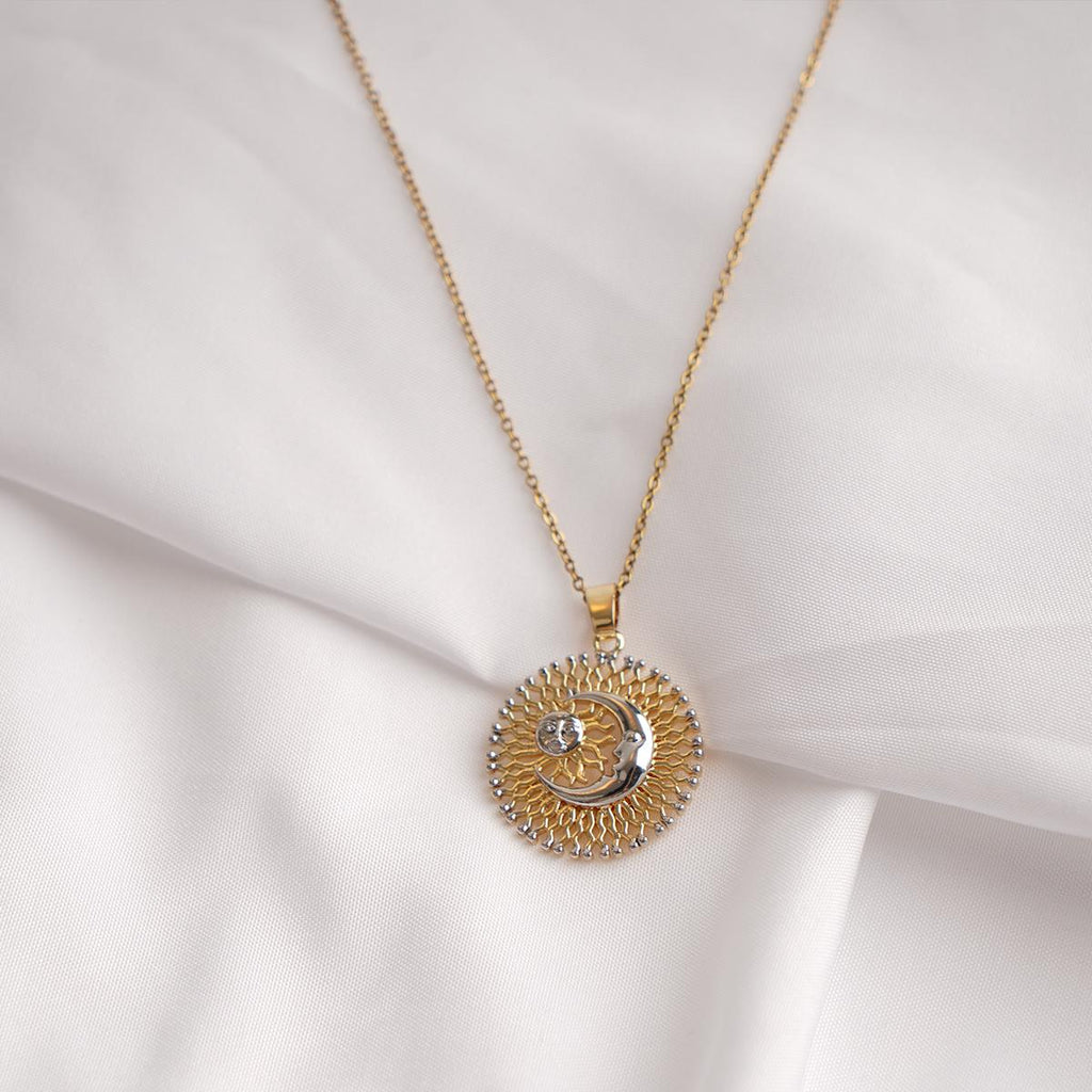 【Pendant Necklace】Sun Moon Pendant Necklace Stainless Steel Chain Copper Charm Bohemian Elegant Daily Wear for Women Girls