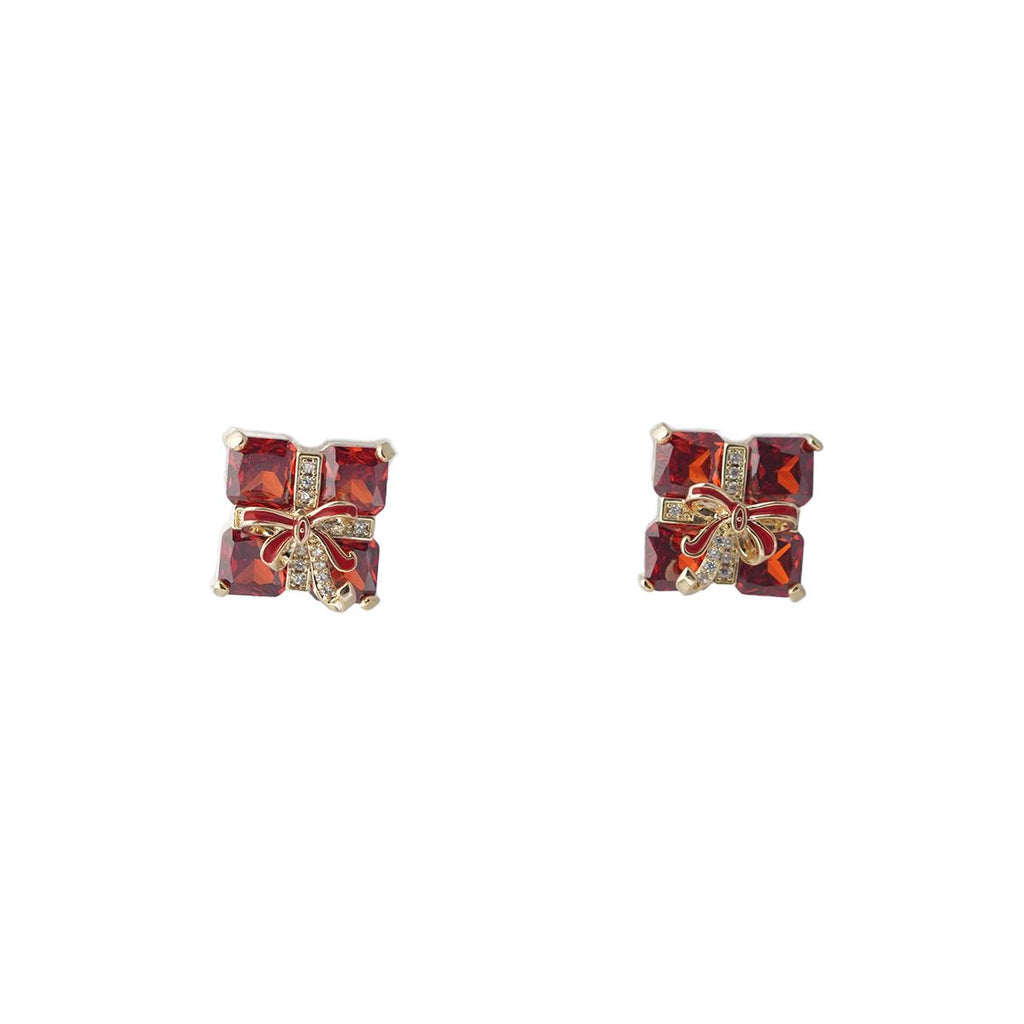 【Stud Earrings】Black/Red Gift - Box & Bow Earrings, Elegant & Playful, Ideal for Women Loving Party Glam