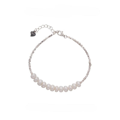 【Bracelet】Natural Freshwater Pearl Silver Textured Bracelet for Women Elegant Daily Wear Pearl Jewelry Gift