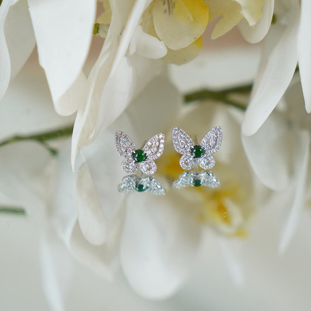 【Stud Earrings】Butterfly Design Green Jade Zirconia Cluster Stud Earrings Elegant Nature-Inspired Jewelry wonderful gifts for Women