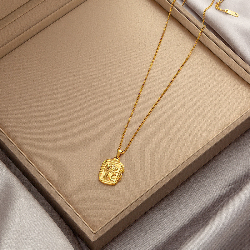 Titanium Steel Pendant Necklace | Hypoallergenic Gold Chain with Zircon & Shell Charms | 45cm Adjustable for Daily/Gift