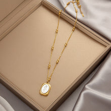 Charger l&#39;image dans la galerie, Titanium Steel Pendant Necklace | Hypoallergenic Gold Chain with Zircon &amp; Shell Charms | 45cm Adjustable for Daily/Gift