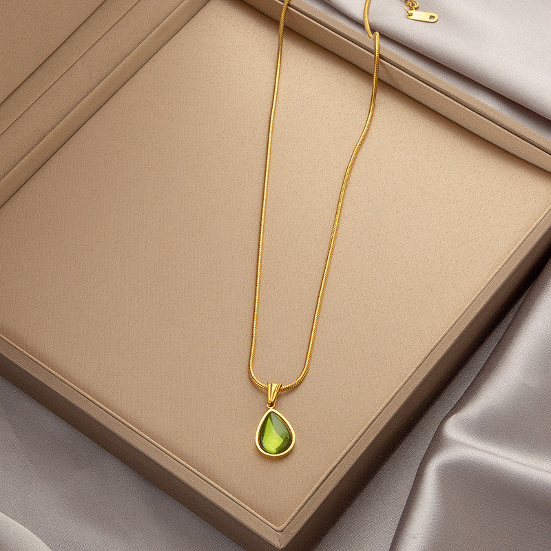 Titanium Steel Pendant Necklace | Hypoallergenic Gold Chain with Zircon & Shell Charms | 45cm Adjustable for Daily/Gift