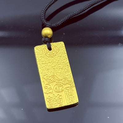 Vietnam Sand Gold Rectangular Pendant Necklace - Gold Pendant Chinese Pattern  Rantai Hadiah Unisex