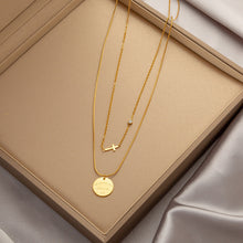 Charger l&#39;image dans la galerie, Titanium Steel Pendant Necklace | Hypoallergenic Gold Chain with Zircon &amp; Shell Charms | 45cm Adjustable for Daily/Gift