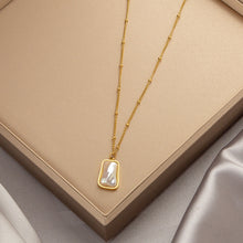 Charger l&#39;image dans la galerie, Titanium Steel Pendant Necklace | Hypoallergenic Gold Chain with Zircon &amp; Shell Charms | 45cm Adjustable for Daily/Gift