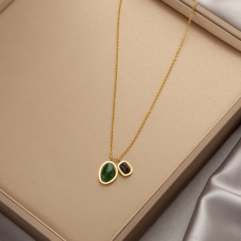 Titanium Steel Pendant Necklace | Hypoallergenic Gold Chain with Zircon & Shell Charms | 45cm Adjustable for Daily/Gift